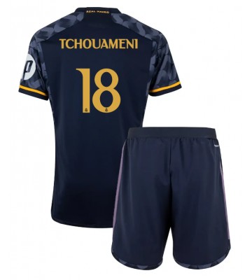 Real Madrid Aurelien Tchouameni #18 Borta Kläder Barn 2023-24 Kortärmad (+ Korta byxor)